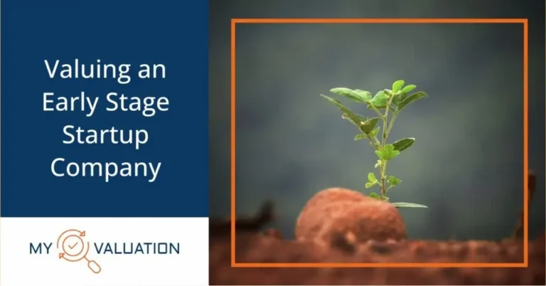 Valuing an Early Stage Startup Company guide by My Valuation featuring sprouting seedling representing nascent startup growth, pre-revenue valuation challenges, and seed funding potential requiring professional business valuation methods